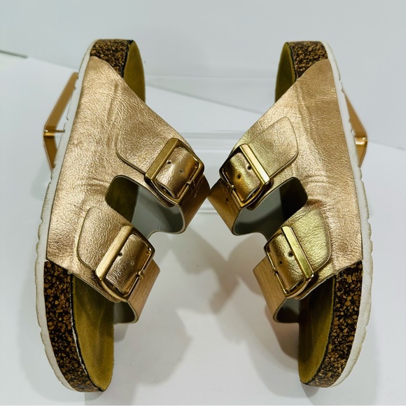 ๐ฉท AUSTIN TRADING CO. WOMENS ROSE GOLD DUAL STRAP CORK SLIDES SIZE 7 GOOD - Picture 4 of 13